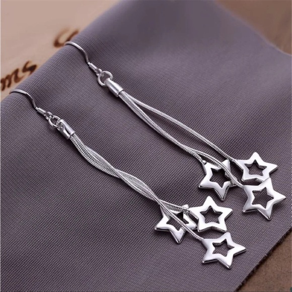 Sterling Silver Star Dangle Earrings - Picture 2 of 3